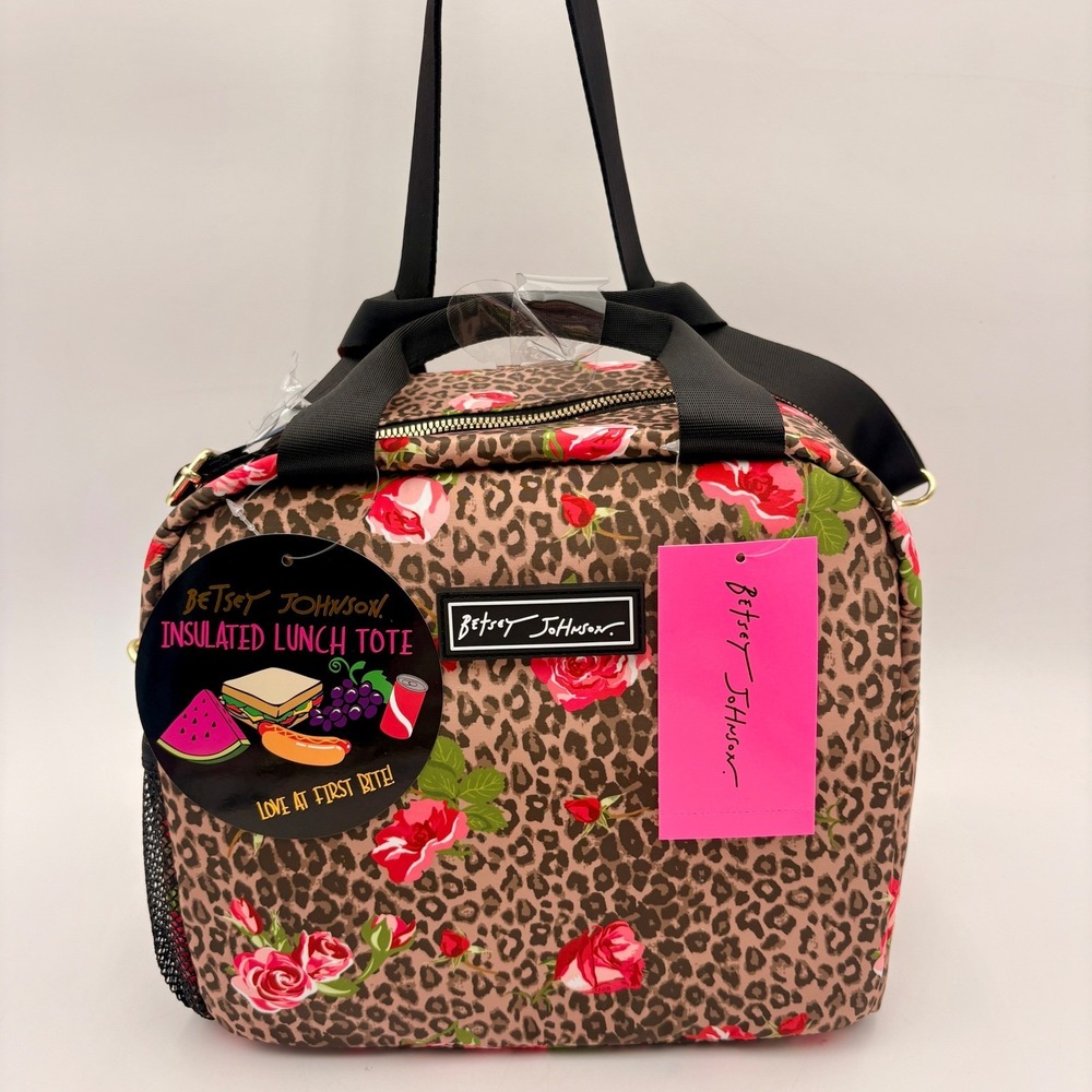 Betsey Johnson Insulated Lunch Tote‎ Leopard Rose Floral Print NWT New